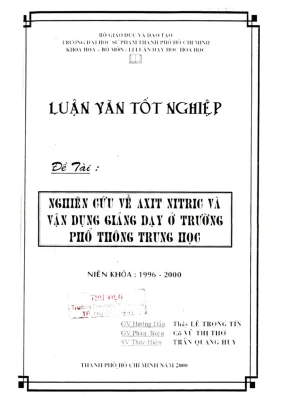 Khóa luận tốt nghiệp lý luận và phương pháp dạy học hóa học nghiên cứu về axit nitric và vận dụng giảng dạy ở trường phổ thông trung học