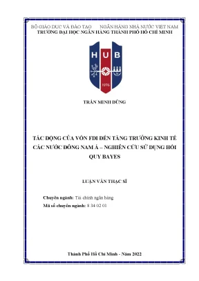 Tác động của vốn fdi đến tăng trưởng kinh tế các nước đông nam á nghiên cứu sử dụng hồi quy bayes