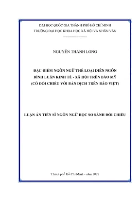 Đặc điểm ngôn ngữ thể loại diễn ngôn bình luận kinh tế xã hội trên báo mỹ có đối chiếu với bản dịch trên báo việt