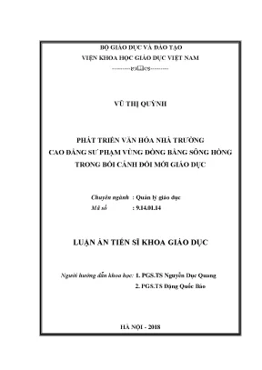 Phát triển văn hóa nhà trường cao đẳng sư phạm vùng đồng bằng sông hồng trong bối cảnh đổi mới giáo dục