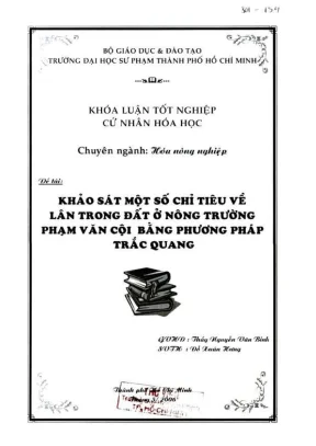 Khóa luận tốt nghiệp hóa học khảo sát một số chỉ tiêu về lân trong đất ở nông trường phạm văn cội bằng phương pháp trắc quang