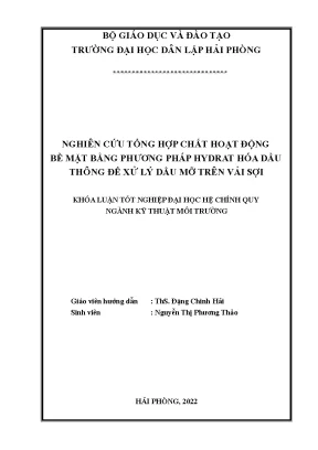 Nghiên cứu tổng hợp chất hoạt động bề mặt bằng phương pháp hydrat hóa dầu thông để xử lý dầu mỡ trên vải sợi