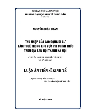 Thu nhập của lao động di cư làm thuê trong khu vực phi chính thức trên địa bàn nội thành hà nội