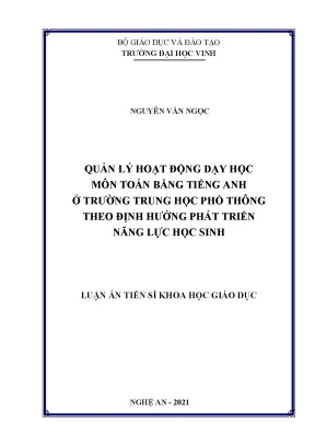 Quản lý hoạt động dạy học môn toán bằng tiếng anh ở trường trung học phổ thông theo định hướng phát triển năng lực học sinh