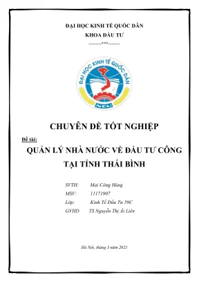 Chuyên đề tốt nghiệp quản lý nhà nước về đầu tư công tại tỉnh thái bình