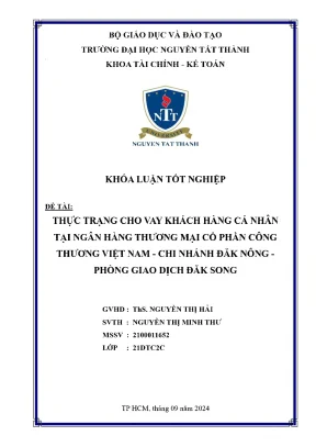 Thực trạng cho vay khách hàng cá nhân tại ngân hàng thương mại cổ phần công thương việt nam chi nhánh đăk nông phòng giao dịch đăk song