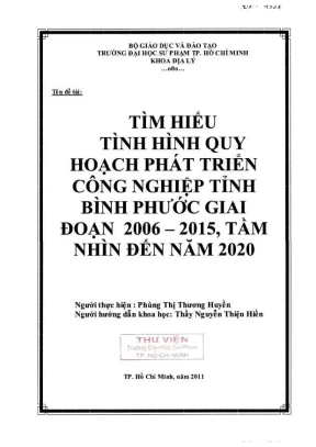 Khóa luận tốt nghiệp địa lý tìm hiểu tình hình quy hoạch phát triển công nghiệp tỉnh bình phước giai đoạn 2006 2015 tầm nhìn đến năm 2020