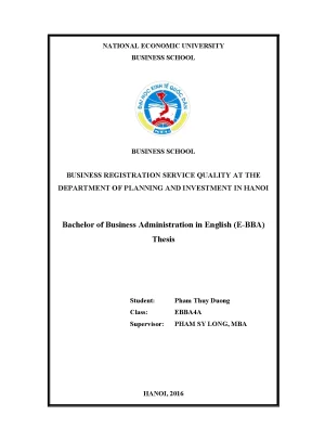 Business registration service quality at the department of planning and investment in hanoi