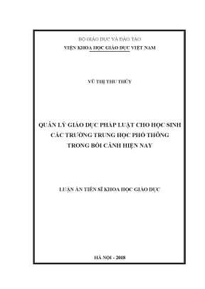 Quản lý giáo dục pháp luật cho học sinh các trường trung học phổ thông trong bối cảnh hiện nay