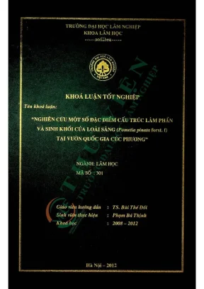 Nghiên cứu một số đặc điểm cấu trúc lâm phần và sinh khối của loài sâng pometia pinata forst f tại vườn quốc gia cúc phương