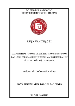 Các giải pháp phòng ngừa rủi ro trong hoạt động bảo lãnh tại ngân hàng thương mại cổ phần đầu tư và phát triển việt nam bidv