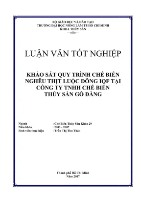 Khóa luận tốt nghiệp công nghệ chế biến thủy sản khảo sát quy trình chế biến nghêu thịt luộc đông igf tại công ty tnhh chế biến thủy sản gò đàng