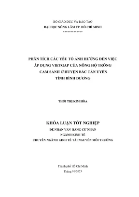 Khóa luận tốt nghiệp kinh tế tài nguyên môi trường phân tích các yếu tố ảnh hưởng đến việc áp dụng vietgap của nông hộ trồng cam sành ở huyện bắc tân uyên tỉnh bình dương