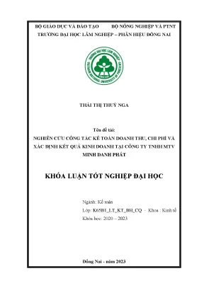 Nghiên cứu công tác kế toán doanh thu chi phí và xác định kqkd tại công ty tnhh mtv minh danh phát