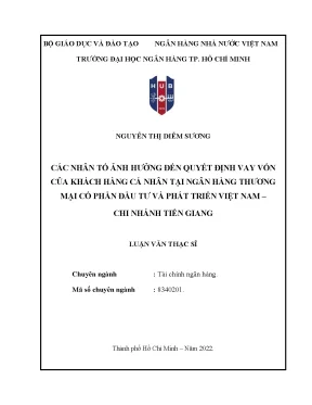 Các nhân tố ảnh hưởng đến quyết định vay vốn của khách hàng cá nhân tại ngân hàng thương mại cổ phần đầu tư và phát triển việt nam chi nhánh tiền giang