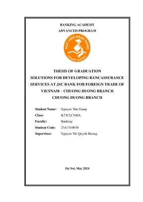 Khóa luận tốt nghiệp ngân hàng solutions for developing bancassurance services at jsc bank for foreign trade of vietnam chuong duong branch