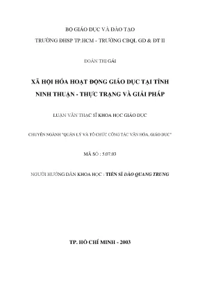 Xã hội hóa hoạt động giáo dục tại tỉnh ninh thuận thực trạng và giải pháp