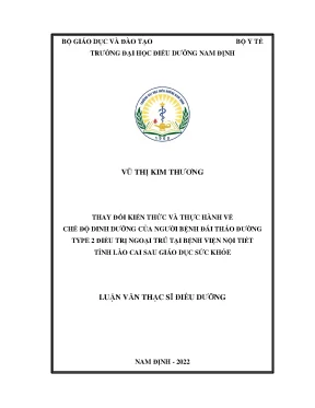 Thay đổi kiến thức và thực hành về chế độ dinh dưỡng của người bệnh đái tháo đường type 2 điều trị ngoại trú tại bệnh viện nội tiết tỉnh lào cai sau giáo dục sức khỏe
