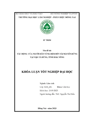 Đánh giá các hoạt động sinh kế của người dân vùng đệm đến hệ sinh thái rừng tại vườn quốc gia tà đùng xã đắk som huyện đắk glong tỉnh đắk nông