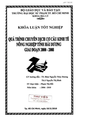 Khóa luận tốt nghiệp địa lý quá trình chuyển dịch cơ cấu kinh tế nông nghiệp tỉnh hải dương giai đoạn 2000 2008