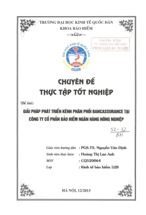 Chuyên đề thực tập tốt nghiệp giải pháp phát triển kênh phân phối bancassurance tại công ty cổ phần bảo hiểm ngân hàng nông nghiệp