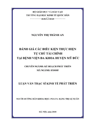 Đánh giá các điều kiện thực hiện tự chủ tài chính tại bệnh viện đa khoa huyện mỹ đức