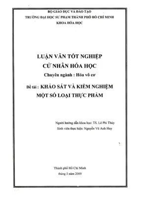 Khóa luận tốt nghiệp hóa học khảo sát và kiểm nghiệm một số loại thực phẩm