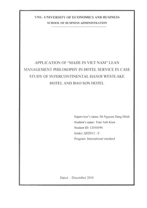 Khóa luận tốt nghiệp quản trị kinh doanh application of made in viet nam lean management philosophy in hotel service in case study of intercontinental hanoi westlake hotel and bao son hotel