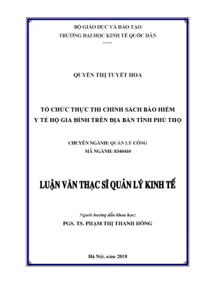 Tổ chức thực thi chính sách bảo hiểm y tế hộ gia đình trên địa bàn tỉnh phú thọ