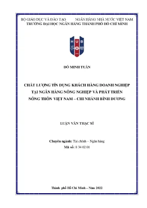 Chất lượng tín dụng khách hàng doanh nghiệp tại ngân hàng nông nghiệp và phát triển nông thôn việt nam chi nhánh bình dương
