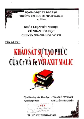 Khóa luận tốt nghiệp hóa học khảo sát sự tạo phức của cr và fe với axit malic