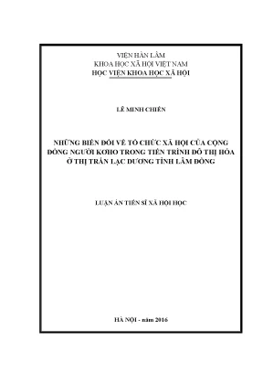 Những biến đổi về tổ chức xã hội của cộng đồng người kơho trong tiến trình đô thị hóa ở thị trấn lạc dương tỉnh lâm đồng