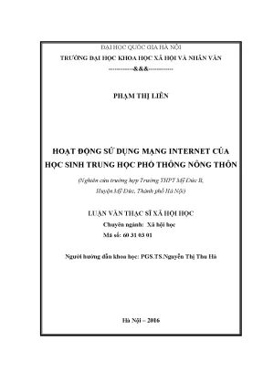 Hoạt động sử dụng mạng internet của học sinh trung học phổ thông nông thôn