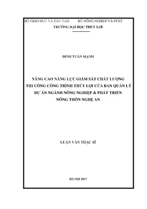 Nâng cao năng lực giám sát chất lượng thi công công trình thủy lợi của ban quản lý dự án ngành nông nghiệp và phát triển nông thôn nghệ an