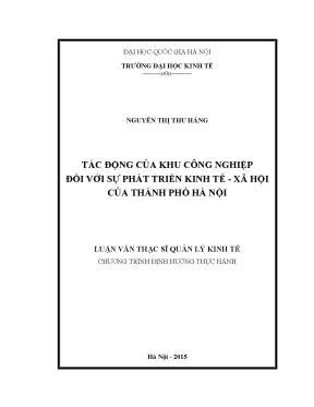 Tác động của khu công nghiệp đối với sự phát triển kinh tế xã hội của thành phố hà nội