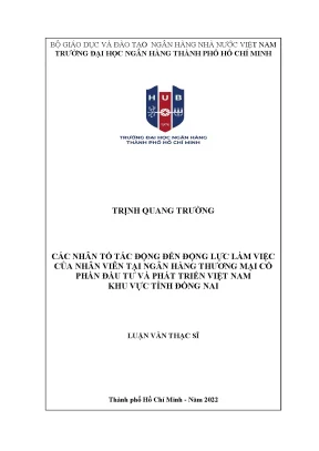 Các nhân tố tác động đến động lực làm việc của nhân viên tại ngân hàng thương mại cổ phần đầu tư và phát triển việt nam khu vực tỉnh đồng nai