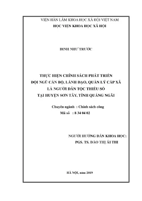 Thực hiện chính sách thực hiện chính sách phát triển đội ngũ cán bộ lãnh đạo quản lý cấp xã là người dân tộc thiểu số tại huyện sơn tây tỉnh quảng ngãi