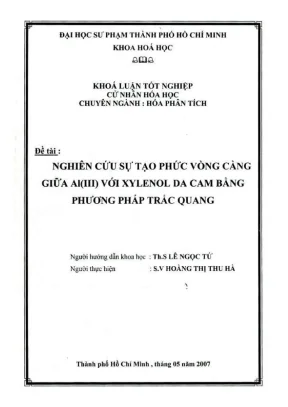 Khóa luận tốt nghiệp hóa học nghiên cứu sự tạo phức vòng càng giữa aliii với xylenol da cam bằng phương pháp trắc quang