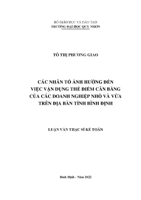 Các nhân tố ảnh hưởng đến việc vận dụng thẻ điểm cân bằng của các doanh nghiệp nhỏ và vừa trên địa bàn tỉnh bình định