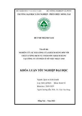 Nghiên cứu sự hài lòng của khách hàng đối với chất lượng dịch vụ chăm sóc khách hàng của công ty cổ phần ô tô việt nhật anh