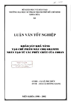 Khóa luận tốt nghiệp hóa học khảo sát khả năng tạo chế phẩm màu cho granite nhân tạo từ các phức chất của coban