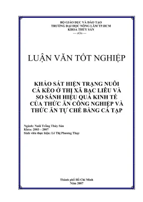 Khóa luận tốt nghiệp nuôi trồng thủy sản khảo sát hiện trạng nuôi cá kèo ở thị xã bạc liêu và so sánh hiệu quả kinh tế của thức ăn công nghiệp và thức ăn tự chế bằng cá tạp