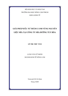 Khóa luận tốt nghiệp kinh tế nông lâm giải pháp đầu tư thâm canh vùng nguyên liệu mía tại công ty mía đường tuy hoà