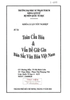 Khóa luận tốt nghiệp lịch sử toàn cầu hóa vấn đề giữ gìn bản sắc văn hóa việt nam