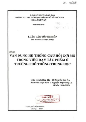 Khóa luận tốt nghiệp ngữ văn vận dụng hệ thống câu hỏi gợi mở trong việc dạy tác phẩm ở trường phổ thông trung học