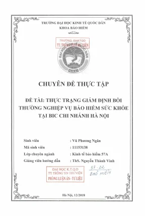 Chuyên đề thực tập thực trạng giám định bồi thường nghiệp vụ bảo hiểm sức khỏe tại bic chi nhánh hà nội