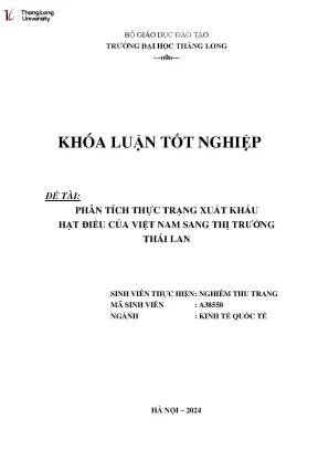 Phân tích thực trạng xuất khẩu hạt điều của việt nam sang thị trường thái lan