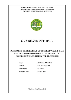 Khóa luận tốt nghiệp công nghệ sinh học determine the presence of enteroinvasive e coli and enterohemorrhagic e coli in swiftlet houses using multiplex pcr technique