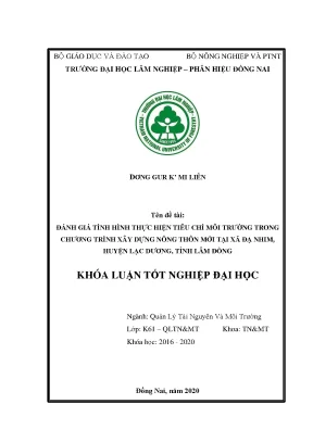 Đánh giá tình hình thực hiện tiêu chí môi trường trong xây dựng nông thôn mới tại xã đạ nhim huyện lạc dương tỉnh lâm đồng