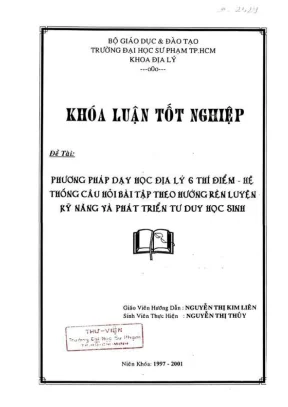 Khóa luận tốt nghiệp địa lý phương pháp dạy học địa lý lớp 6 thí điểm hệ thống câu hỏi bài tập theo hướng rèn luyện kỹ năng và phát triển tư duy học sinh